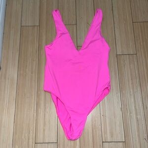 Zara Pink Low-Cut V-Neck One-Piece Swimsuit Size Medium